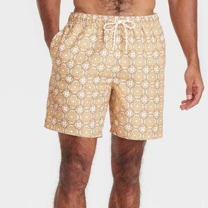 7" Swim Shorts - Goodfellow & Co™ Yellow Mesh Liner, UPF 50+, Geometric Pattern